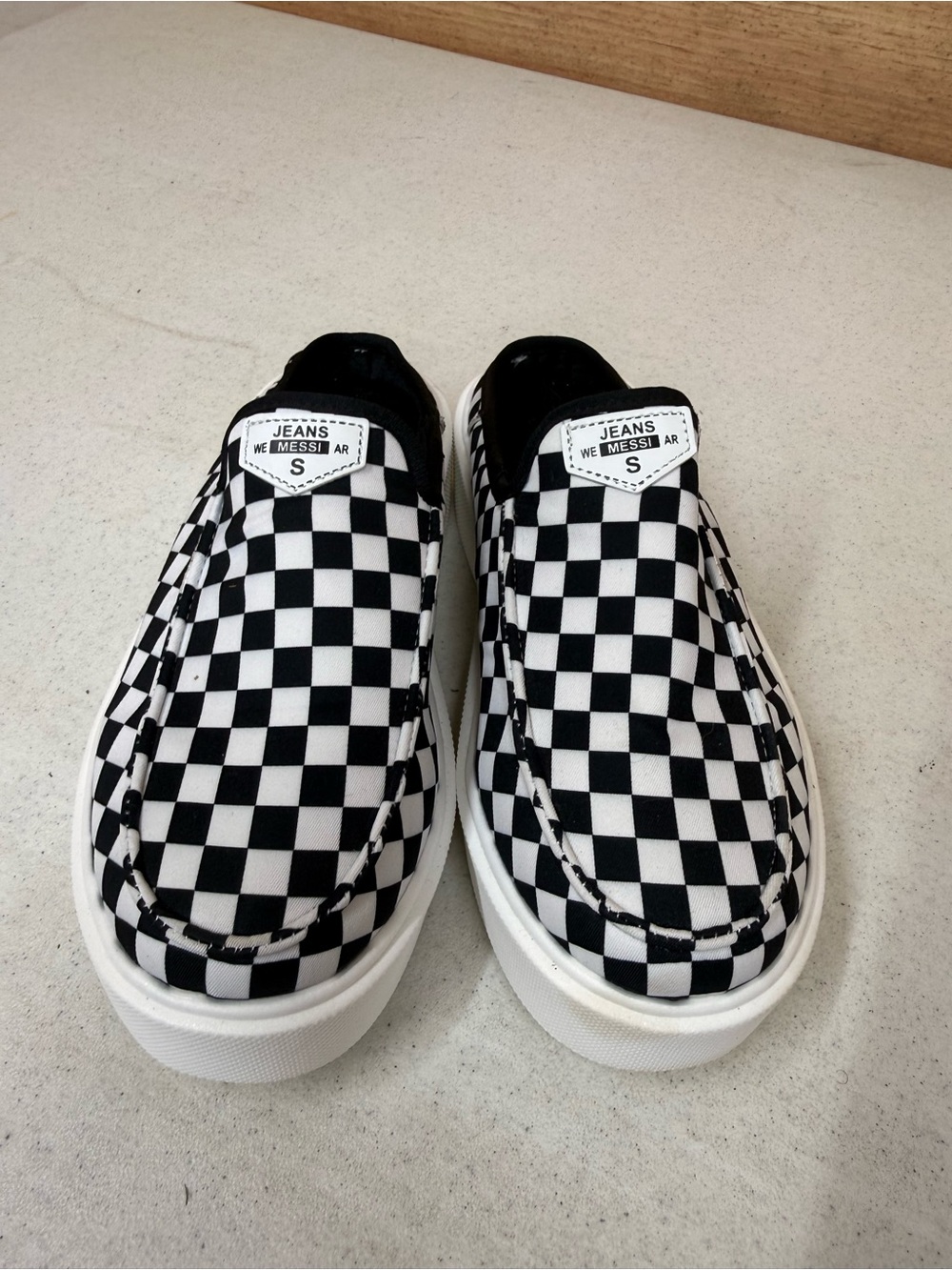 Women's Checkerboard Slip-On Sneakers - Black/White